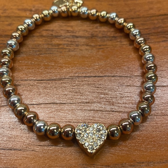 Rose gold and silver tone rhinestone heart stretch bracelet - Picture 2 of 4